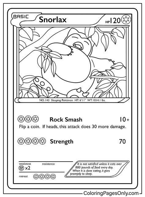 Snorlax Pokemon Card Coloring Page - Free Printable Coloring Pages