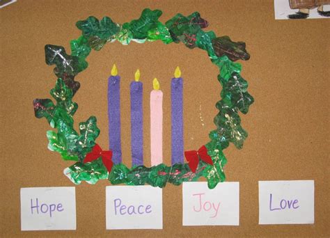 advent bulletin board | our completed advent wreath with labels for the ...