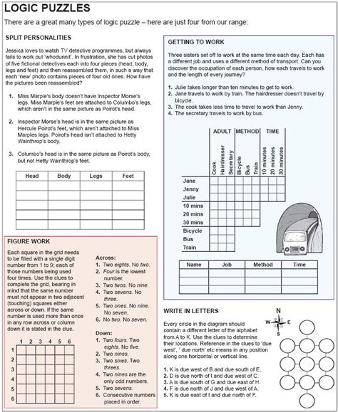 printable puzzles adults logic printable crossword puzzles - printable ...