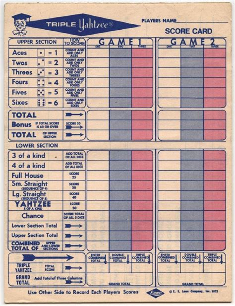 Triple Yahtzee Score Card Printable