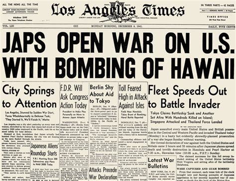 Pearl Harbor Headline 1941./Nthe Front Page Of The Los Angeles Times, 8 ...