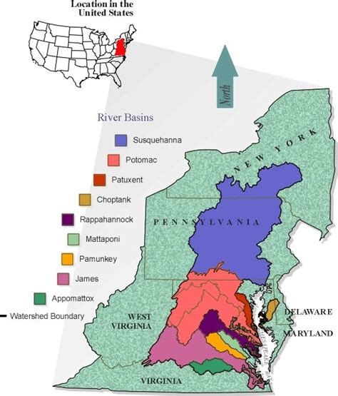 The Chesapeake Bay watershed and major river basins. Credit, US ...