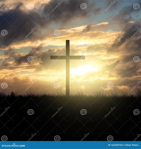 Christian Cross At Sunset Sky Stock Photo - Image of prayer, heaven: 163425724