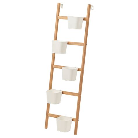 Swoop UK - IKEA SATSUMAS plant stand with 5 plant pots, bamboo/white, 125 cm
