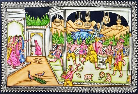 Makhan Chor Krishna - Painting with Sequin - 46 x 78 inches