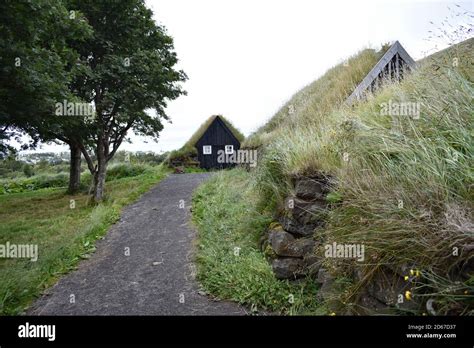 Historical and traditional Icelandic turf houses at Arbaer Open Air ...