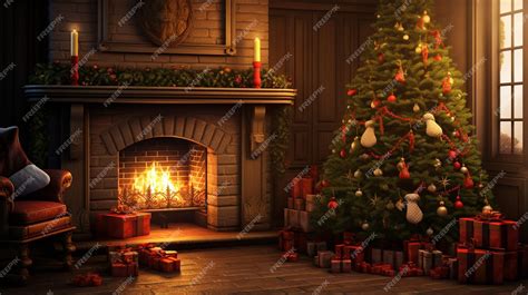 Premium Photo | Christmas tree with fireplace