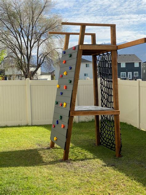 DIY kids Climbing wall and platform | Playground backyard diy, Backyard playground, Diy playground