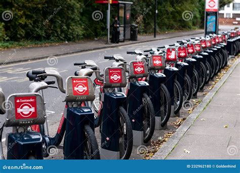 Santander Cycles Bikes for Rent Parked at Docking Station. Many Red Bicycle Editorial Image ...