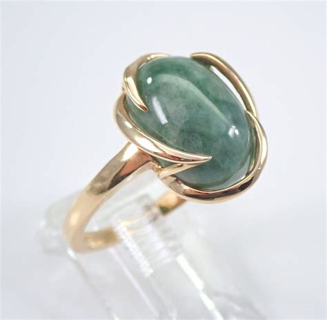 Jade Ring, 14K Yellow Gold Ring, Jade Solitaire Ring, Engagement Promise Right Hand Ring, Green ...