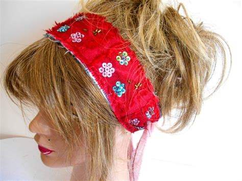 Retro Hair Band Fabric Hair Band Handmade Red by MimosaKnitting