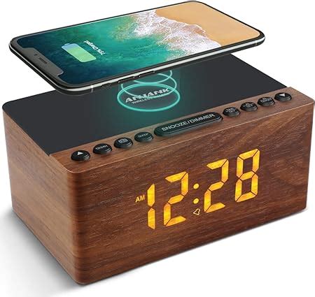 Radio Réveil Numérique en Bois avec Radio FM,Station de Charge sans fil ...