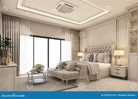 Interior Design Modern Classic Style of Bedroom with White Wood and Gold Steel Texture Stock ...