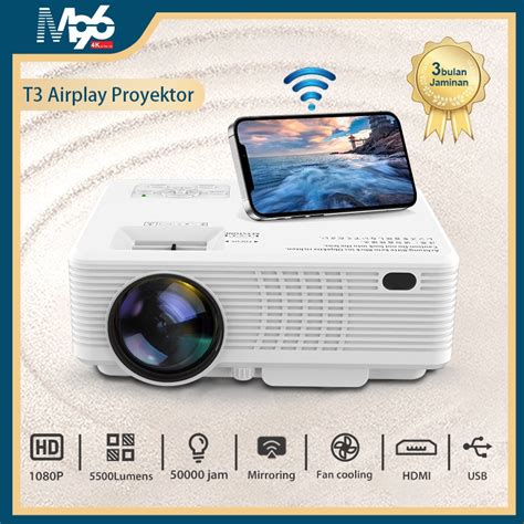 Jual M96 Proyektor T3 Proyektor Mirroring HP 5500 Lumens 1080P HD Home ...