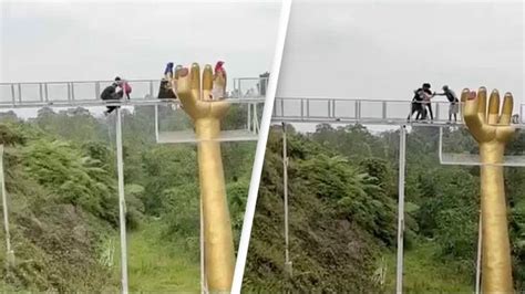 Tourist dies after 30ft-high Geong Bridge shatters at Indonesian beauty spot