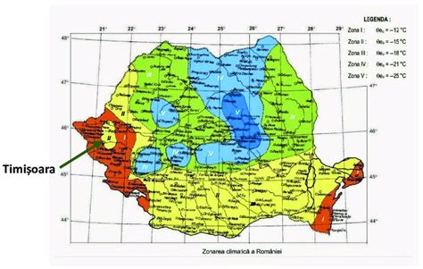 Location of the case study considering the Romanian map for the winter ...