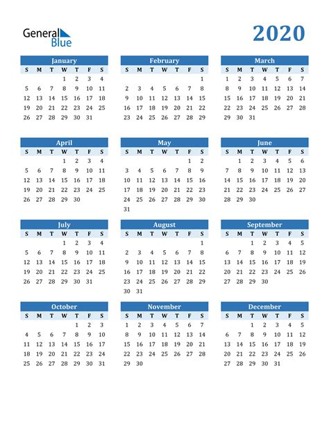 2020 Calendar (PDF, Word, Excel)