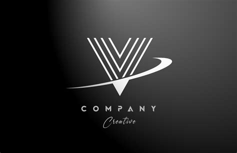 black white V alphabet letter logo icon design with swoosh. Creative line template for company ...