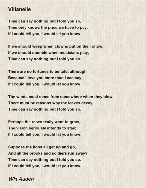 Villanelle Poem by WH Auden - Poem Hunter