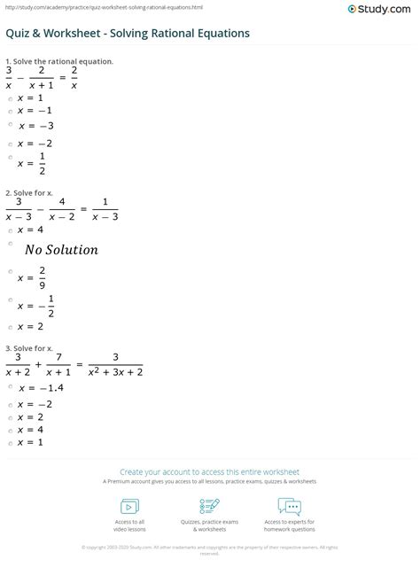 Rational Equations Worksheet With Answers – Equations Worksheets