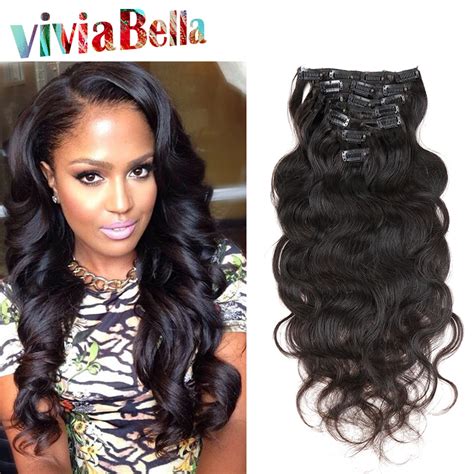 African American Clip In Extensions Virgin Human Hair Body Wave Clip Ins 7pcs/set Full Head Clip ...