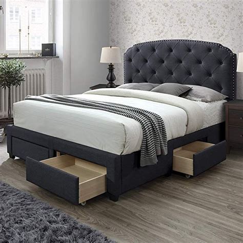 DG Casa Argo Upholstered Panel Bed Frame with Storage Drawers and ...