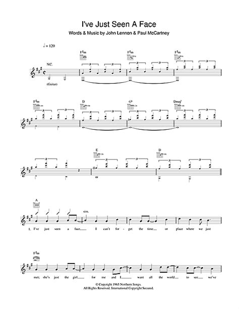 I've Just Seen A Face chords by The Beatles (Melody Line, Lyrics ...