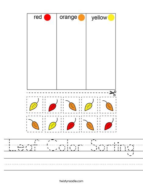 Leaf Color Sorting Worksheet - Twisty Noodle