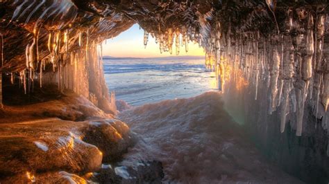 🥇 Nature snow white stalactites ice cave cavern wallpaper | (36424)