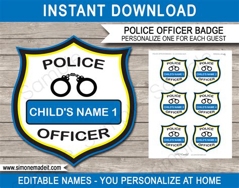 Police Officer Badges Template | Printable Police Birthday Party Decoration