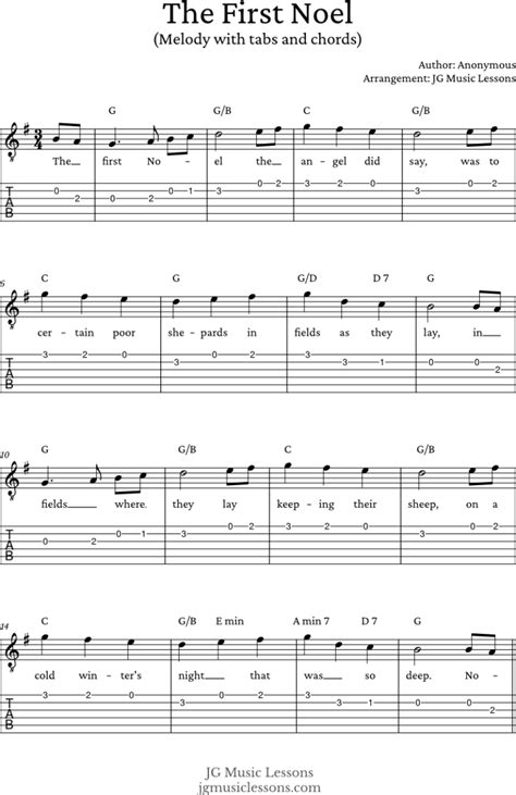 The First Noel chords, guitar tabs, and fingerstyle arrangement - JG Music Lessons