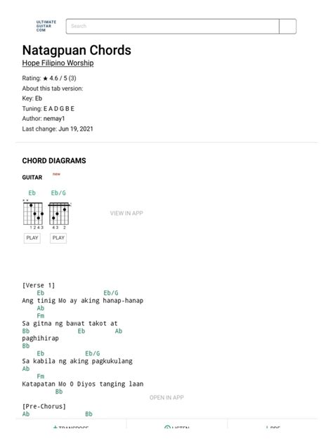 NATAGPUAN CHORDS by Hope Filipino Worship For Guitar, Ukulele, Piano at Ultimate-Guitar | PDF ...