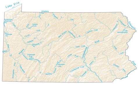 Pennsylvania Lakes and Rivers - Large MAP Vivid Imagery-20 Inch By 30 ...