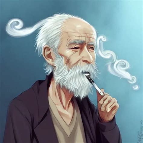 anime old man smoking a cigarette, white smoke, art by | Stable Diffusion