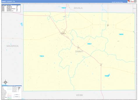 Dimmit County, TX Zip Code Wall Map Basic Style by MarketMAPS - MapSales