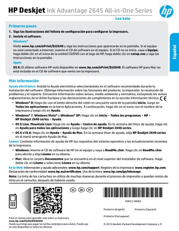 HP Deskjet Ink Advantage 2640 All-in-One Printer series Reference guide ...