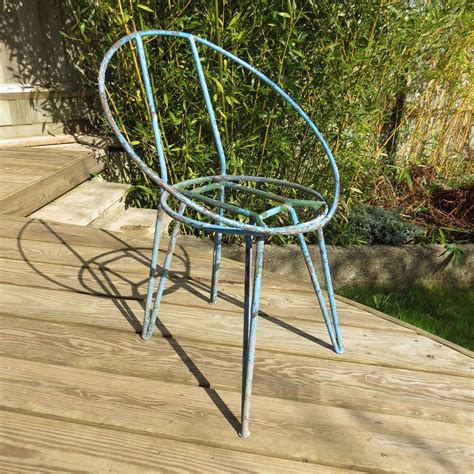 Set of 4 vintage blue metal garden chairs 1950 - Design Market