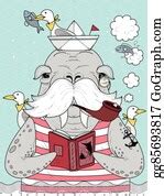 2 Sailor Walrus Adult Coloring Page Clip Art | Royalty Free - GoGraph
