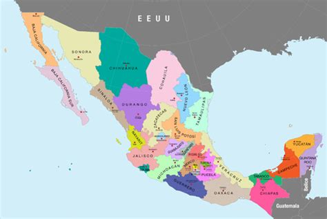 Mexico - Map of Mexico with names of states and capitals | Gifex