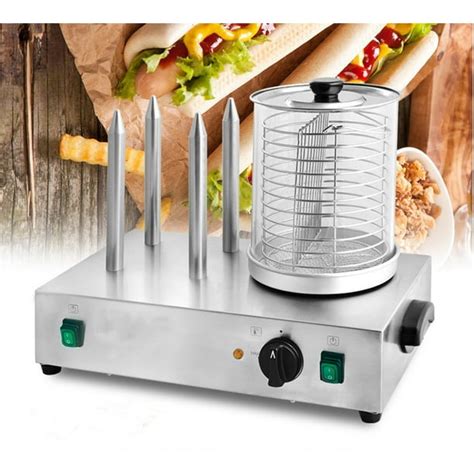 TECHTONGDA Electric Commercial Hot Dog Machine Bun Warmer Hotdogs Steamer Heating Machine with 4 ...