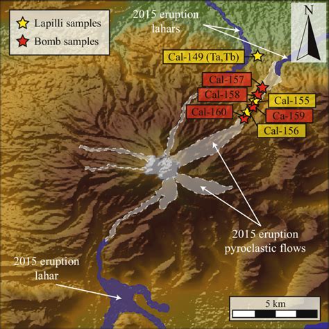 Location of samples (lapilli and bombs) from the 2015 Calbuco eruption ...