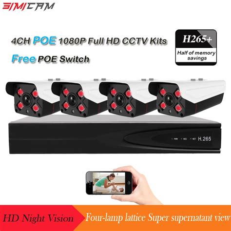 CCTV POE Camera System 4CH 1080p H.265 surveillance camera poe Night Vision waterproof 2MP ...