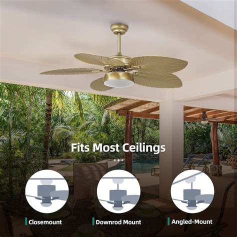 Moasis 52" Palm Leaf Tropical Style Ceiling Fan LED Light with Remote ...