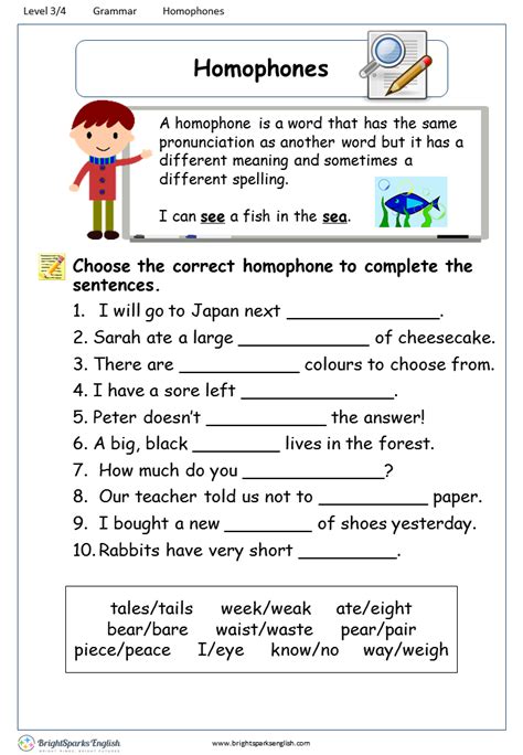 Homophones Worksheet – English Treasure Trove