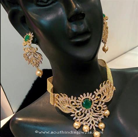 1 Gram Gold Emerald Necklace Set ~ South India Jewels