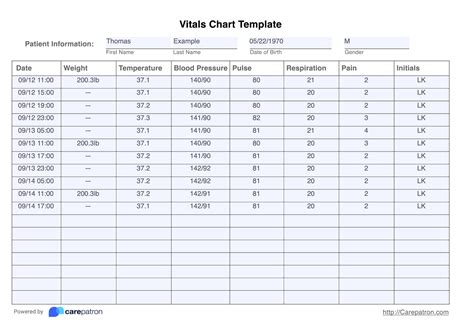 Printable Patient Vital Signs Template