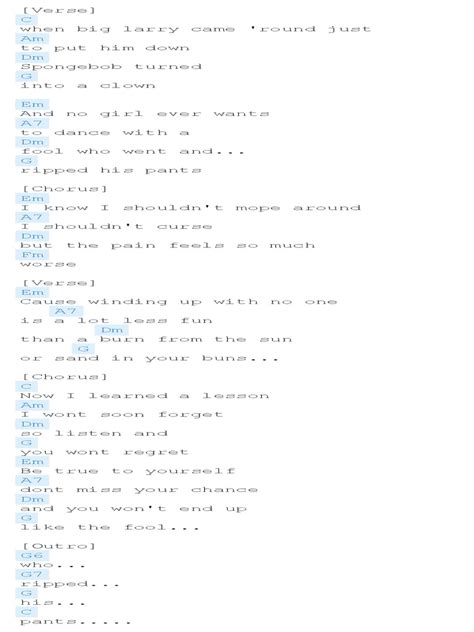 Spongebob Squarepants - Ripped Pants Chords | PDF | Song Structure | Musical Forms