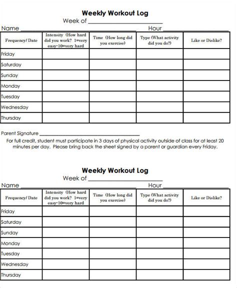 Weekly Workout Log - 11+ Examples, Format, Benefits, Pdf