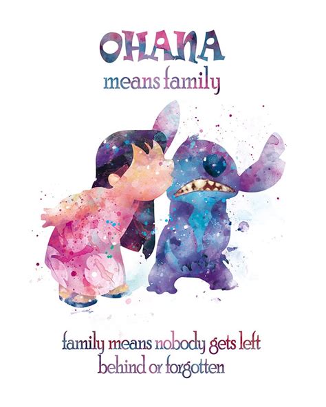 Stitch Ohana Means Family Quote Watercolor Art Print Lilo - Etsy Australia