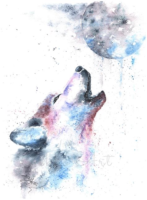 Wolf Howling at the Moon | Original Watercolour Painting | Wildlife ...